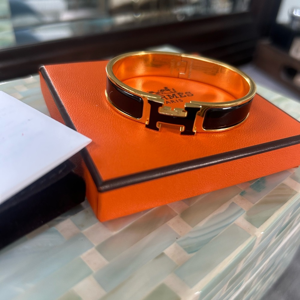Hermes Black Gold Special Edition Clic H Bracelet Bangle PM